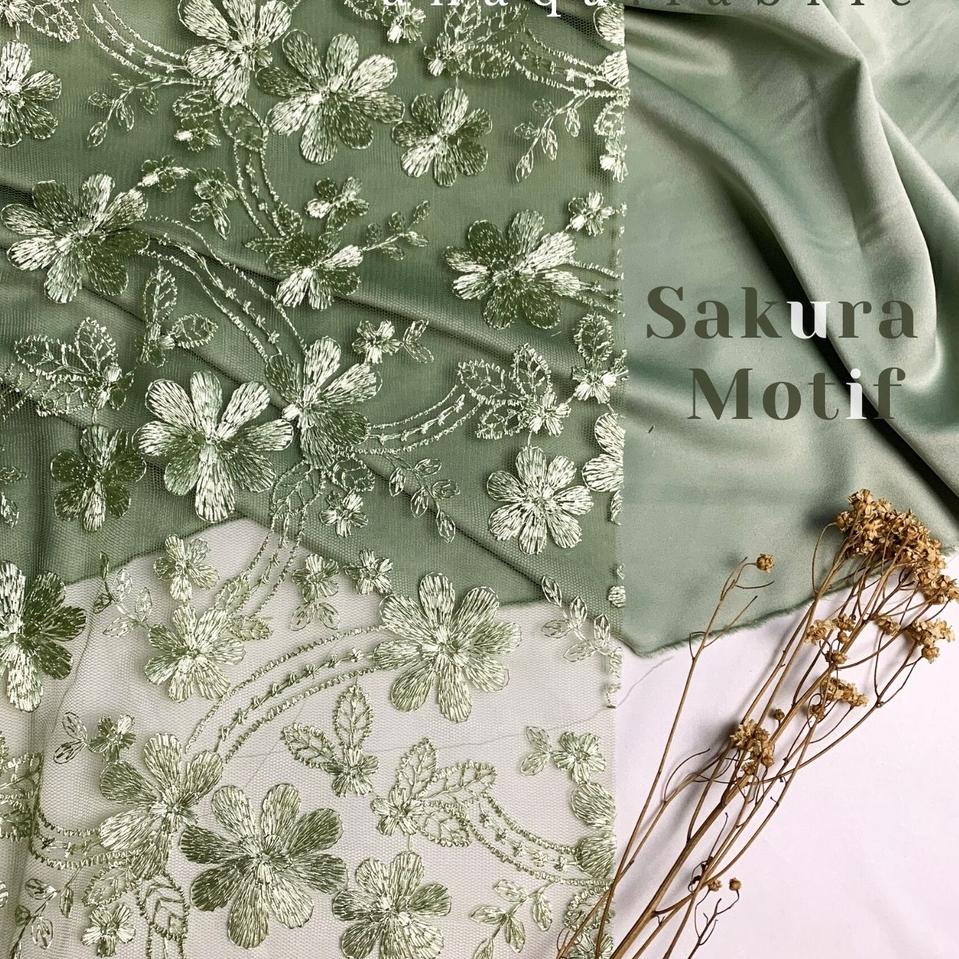 ½ meter Kain Brukat Premium / Brokat Tile Prancis bahan Kebaya Sakura Motif
