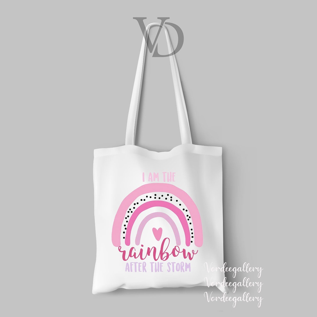 TOTE BAG KANVAS MOTIF RAINBOW QUOTES TERBARU / AESTHETIC TOTE BAG / TAS BELANJA MOTIF PELANGI