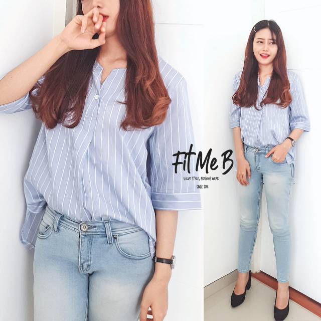 ZARA BLOUSE STRIPE BLOUSE STRIPE BLOUSE ZARA CEWE BLOUSE KOREAN STYLE BLOUSE WANITA