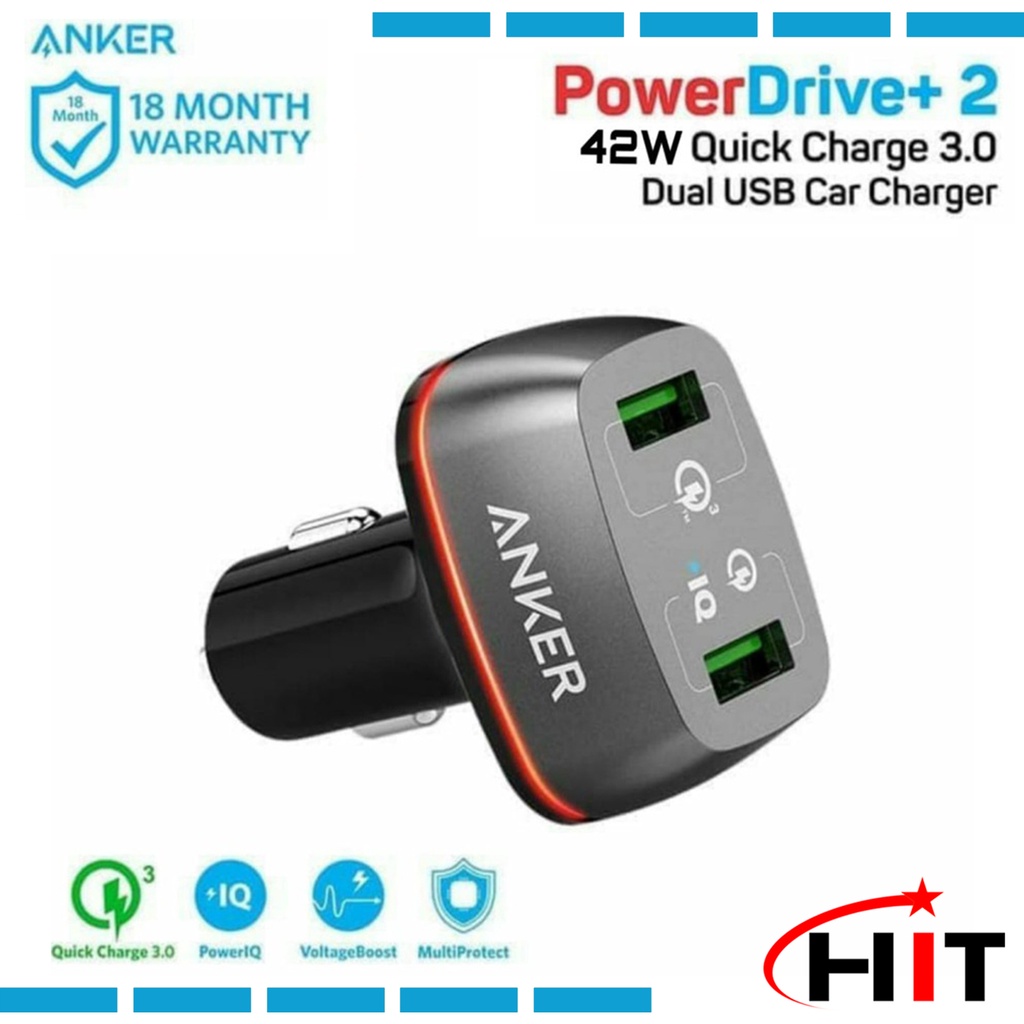 Power Drive+ Anker 2 USB Car Charger 42W Quick Charge 3.0 A2221H11