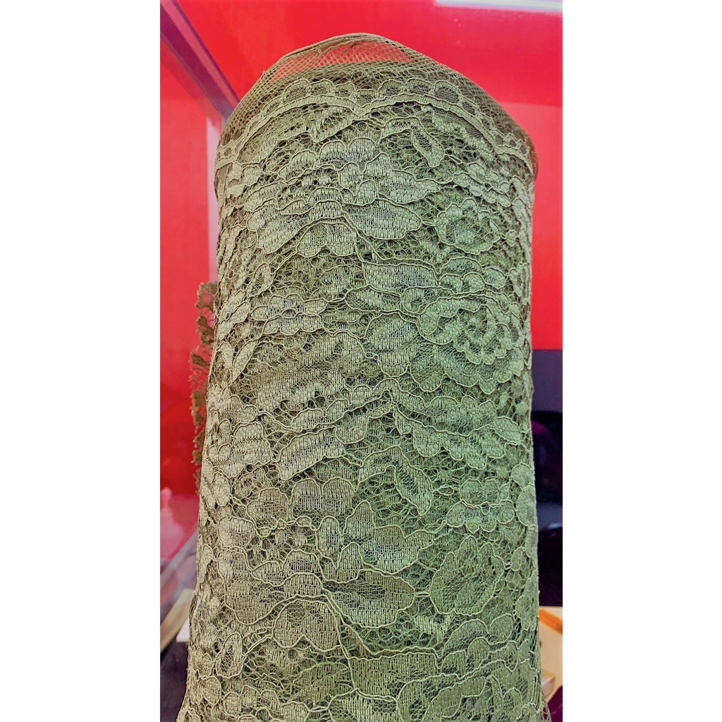 Kain BROKAT CORD LACE NON GLITTER-ABU HIJAU