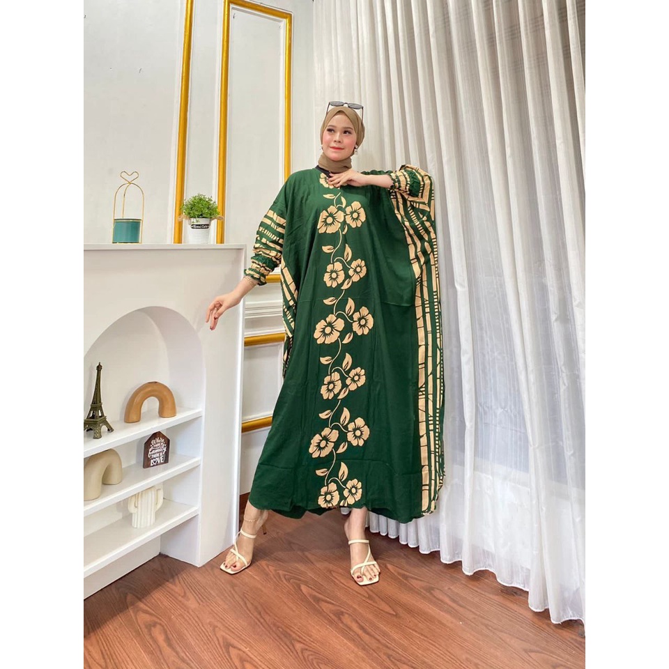 KAFTAN FELISHA JUMBO LD 180 MAKSI RESLETING DEPAN BUSUI MOTIF BUNGA