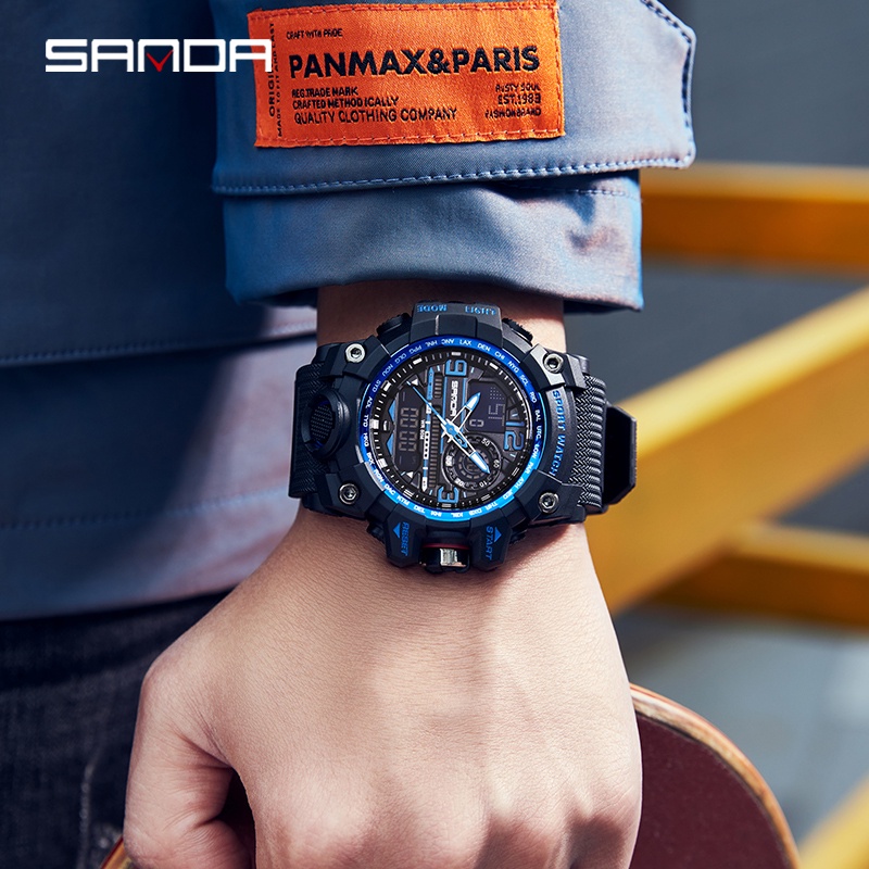 SANDA 3133 Jam Tangan Pria Digital Analog Tali Rubber Chronograph Anti Air WATCHKITE WKOS