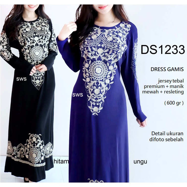 DS1233 - GAMIS SYAR'I MANIK LEBARAN HARI RAYA DRESS MUSLIM WANITA MODERN MURAH