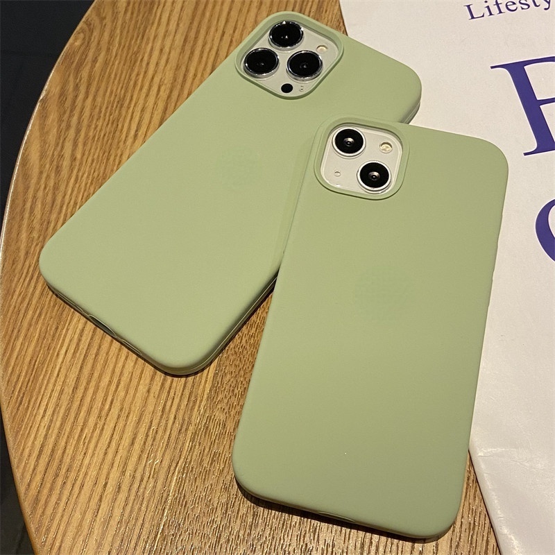 Soft Case Silikon Warna Hijau Matcha Untuk IPhone 11 12 13 14 Pro X XR XS Max 7 8 Plus