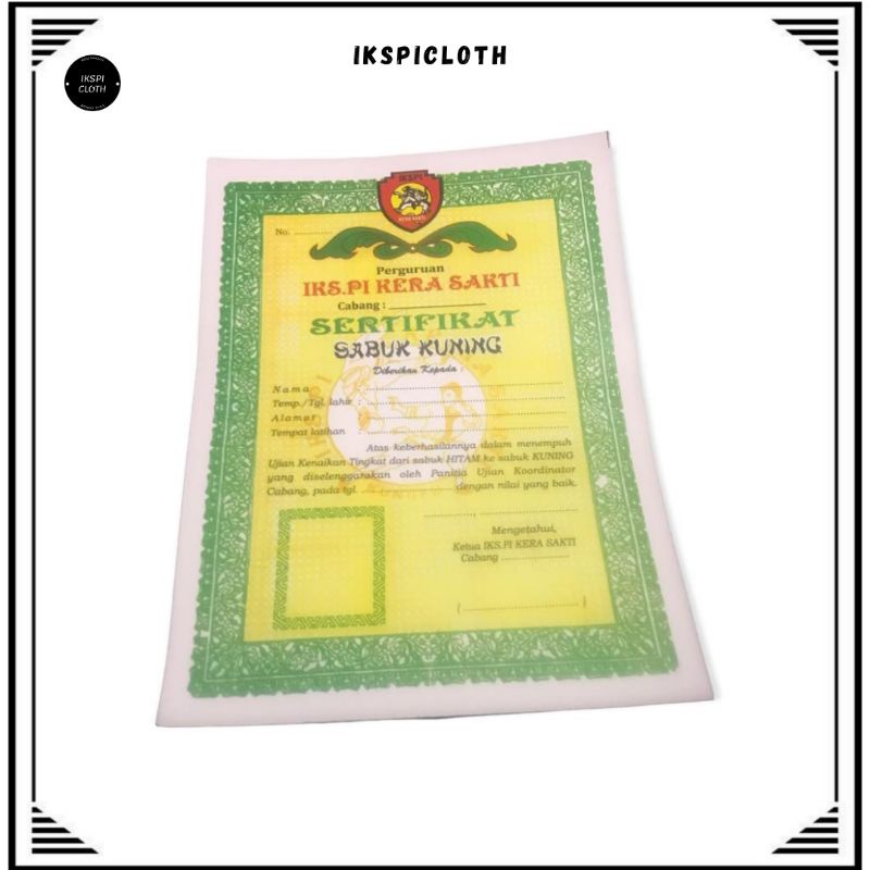 

Sertifikat Sabuk Kuning Silat IKSPI Kera Sakti