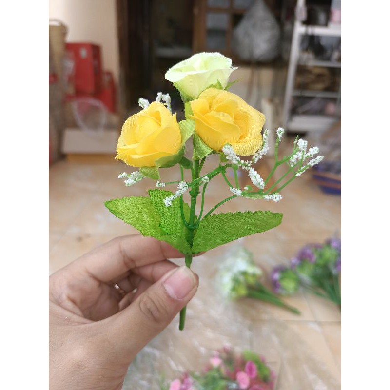 Ball Rose Bunga Plastik Artificial Dekorasi Rustic Hiasan Mahar Dried Flower Hampers-Kuning