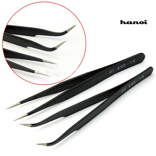 Hn 2pcs Pinset Lurus / Bengkok Untuk Nail Art / Extension Bulu Mata