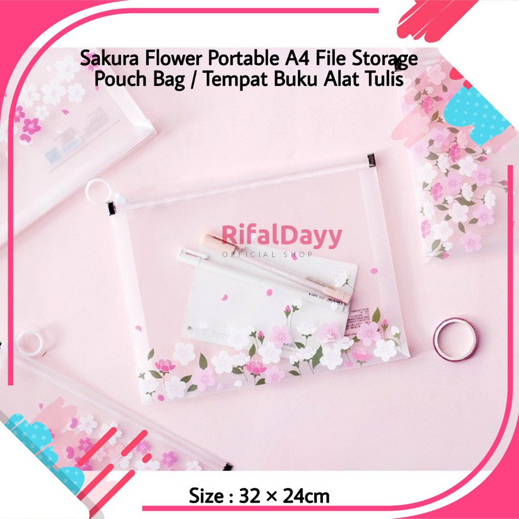 

Tempat Alat Tulis Buku Pensil file Storage pouch bag Sakura Flower Portable A4
