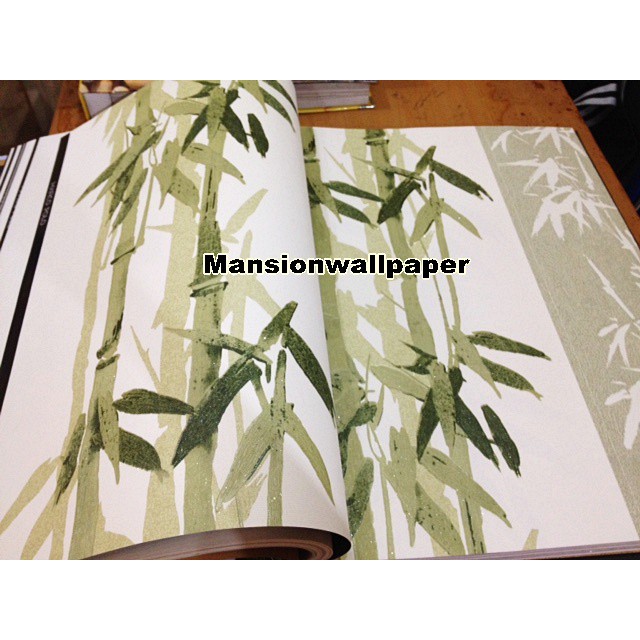 Wallpaper Dinding Motif Hutan Bambu Hijau Gold LUX