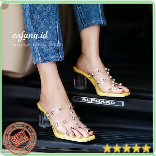 Sandal High Heels Wanita Heels Kaca SDH191 High Heels Wanita Kerja - Kuning - 37