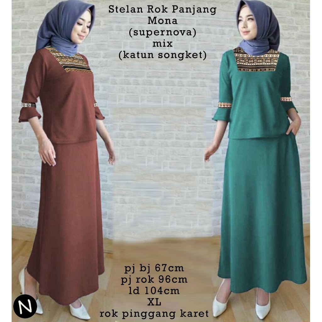 [s-xxxl] 8543 mona stelan rok/stelan muslim murah/stelan rok murah/baju grosir366 54 58 97 6 341 85