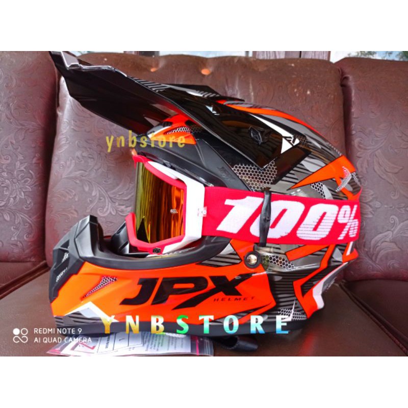 Helm JPX Cross Fox1 X35 F1 Pro Red Merah Fluo Stabilo Gloss Plus Kacamata Goggle 100 limited