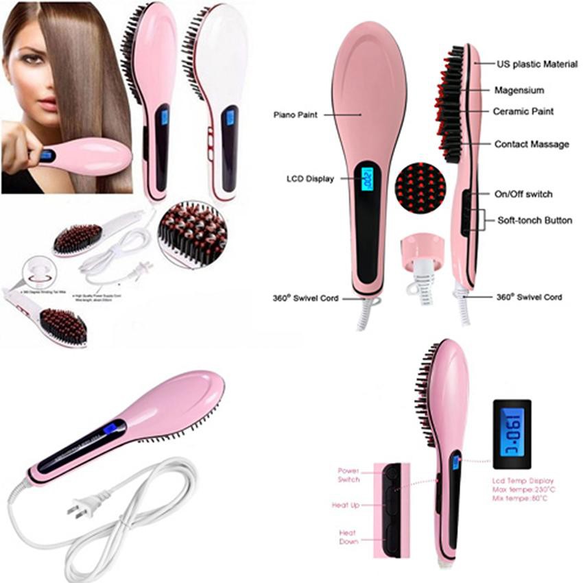 Catok Sisir Rambut HQT-906 Catokan Sisir Rambut LCD Pelurus Fast Hair Brush Straightener