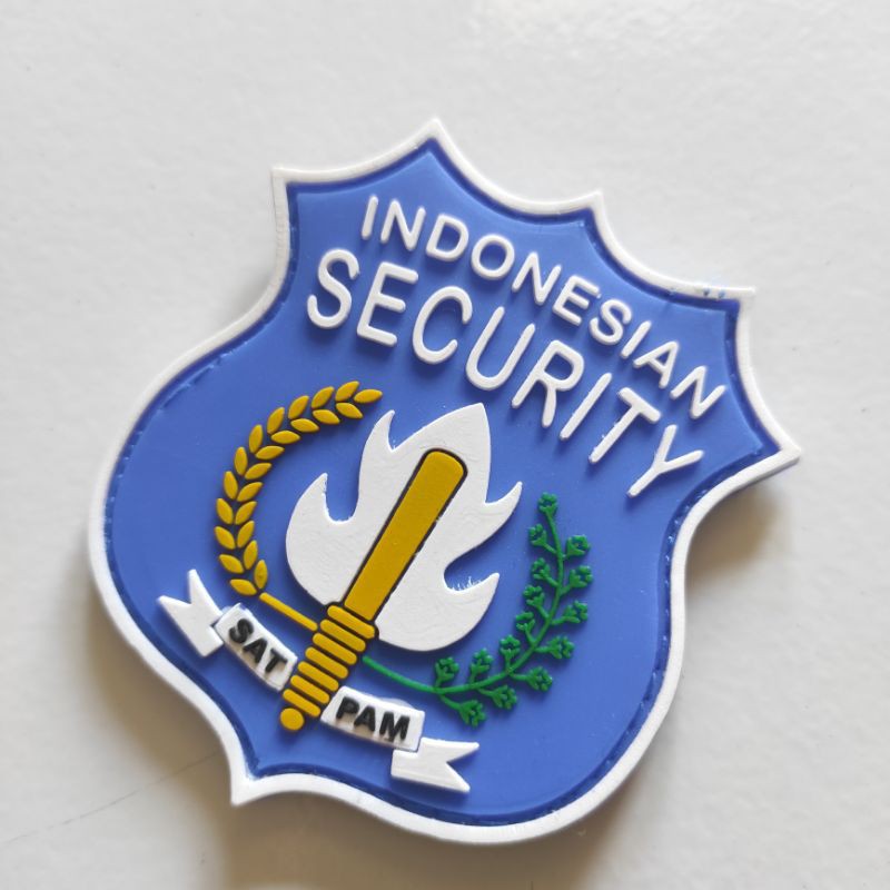 PATCH RUBBER LOGO SECURITY SATPAM INDONESIA DASAR BIRU/TEMPELAN EMBLEM KARET VELCRO