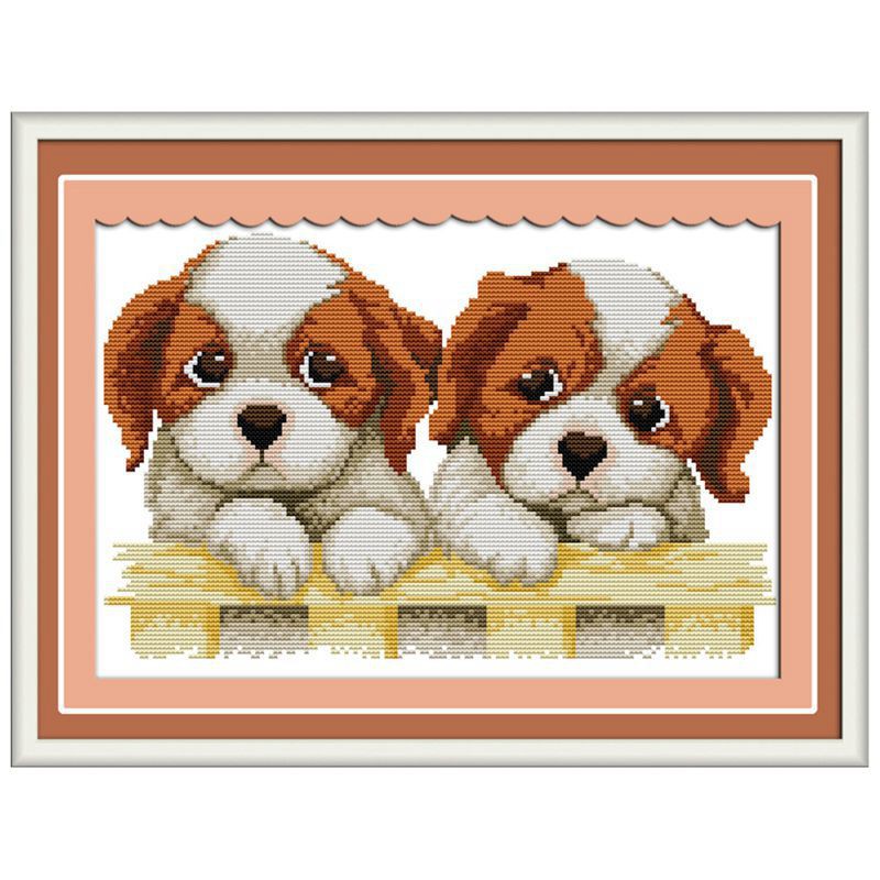 Set Sulam Cross Stitch Diy 11ct 2 Motif Anak Anjing Shopee Indonesia