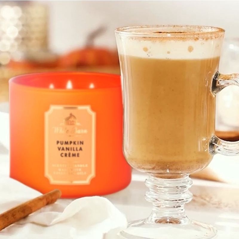 BATH AND BODY WORKS BBW PUMPKIN SPICE LATTE 3 WICK SCENTED CANDLE MADE WITH ESSENTIAL OILS 411 G