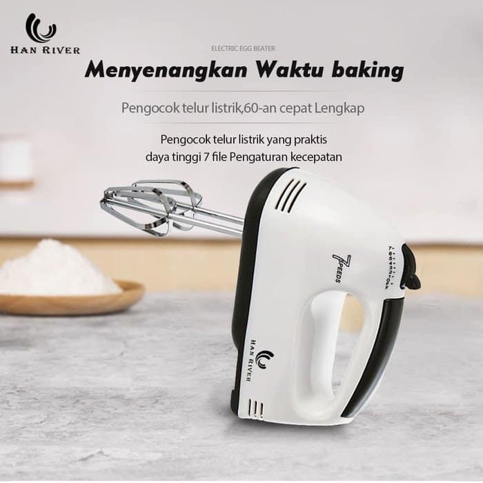 Mixer 7lvl speed /HAN RIVER Hand Mixer HE -133 / HE -133 - Putih-Hitam/pengaduk pengocok telur