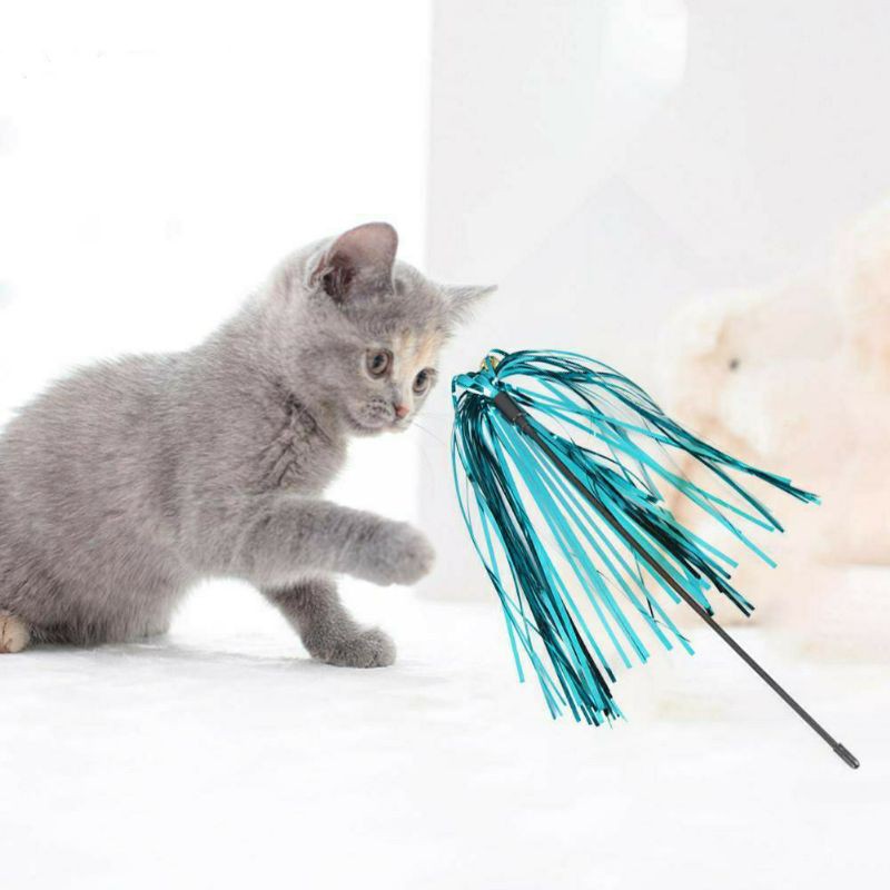 Mainan kucing tongkat rumbai bulu kertas plastik premium