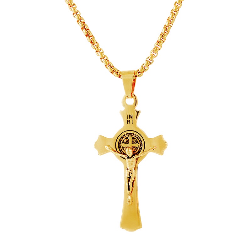 Kalung Liontin Salib Yesus Bahan Stainless Steel Hypoallergenic Untuk Hadiah N-22031