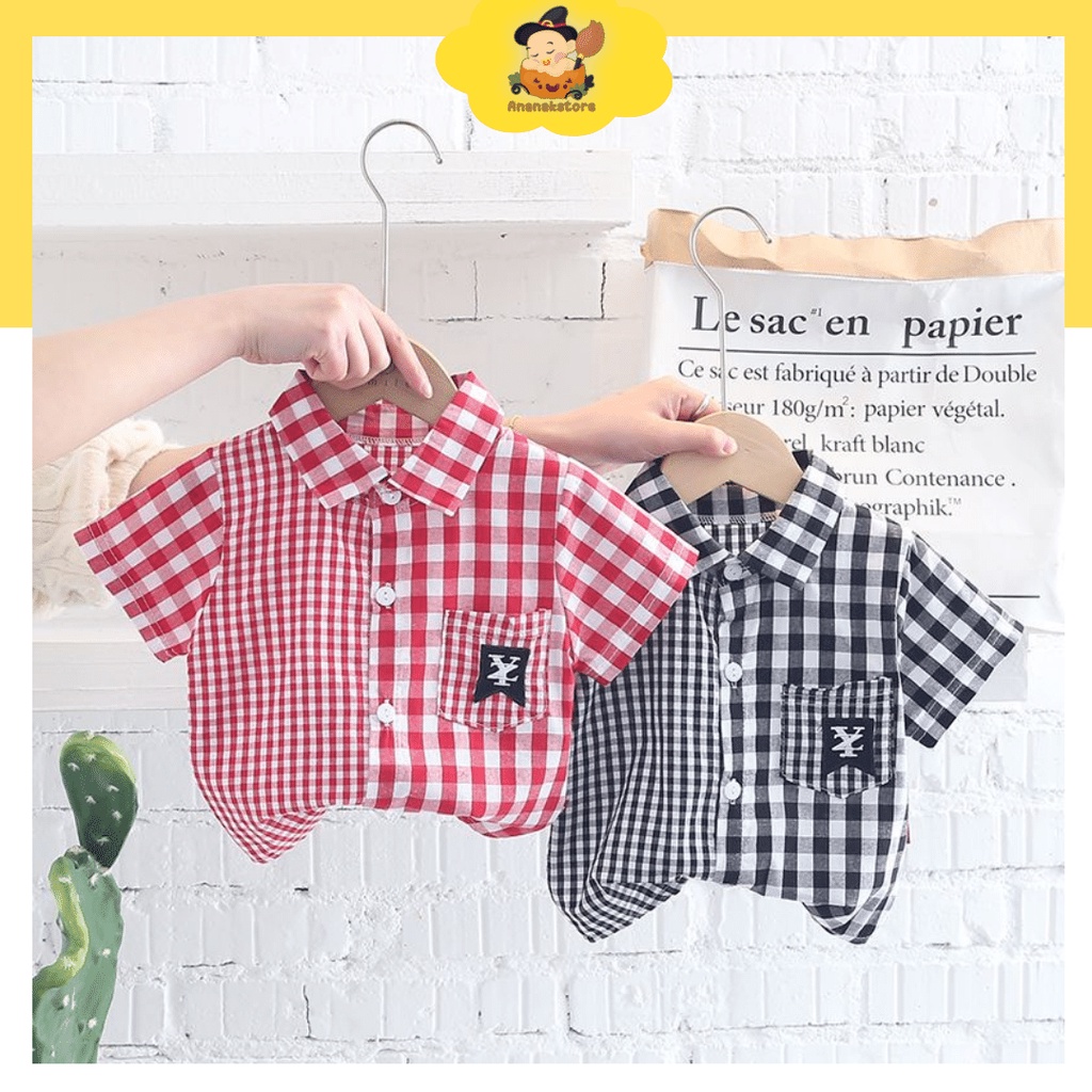 [COD] Atasan kemeja anak laki laki impor premium 0-5 Tahun baju baby impor korea motif YZ kotak kotak lucu