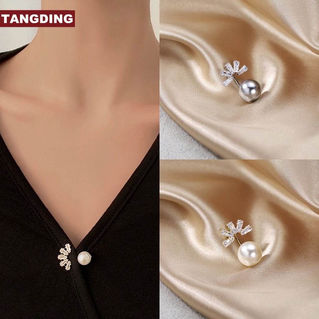 【COD Tangding】Bros Pin Kancing Mutiara Zirkon Anti Cahaya Untuk Dekorasi Kardigan