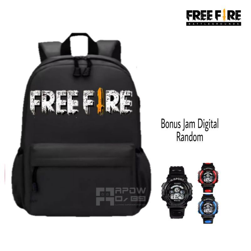 Tas ransel anak canvas free fire gratis jam tangan - tas anak