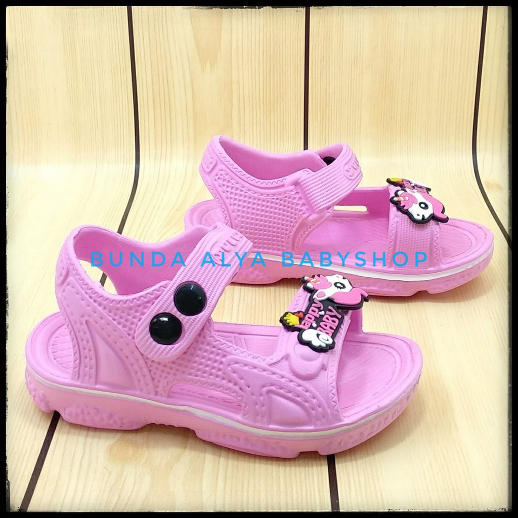 Sendal Anak Perempuan Usia 3 4 5 Tahun Motif Lucu PINK Karet Elastis - Sepatu Sandal Anak Cewek Karet Unicorn Anti Licin Size 24 - 29