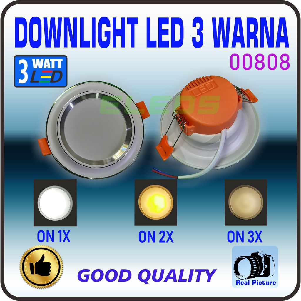 Lampu Led Downlight Inbow 3 W Led 3 Warna Waseo SNI
