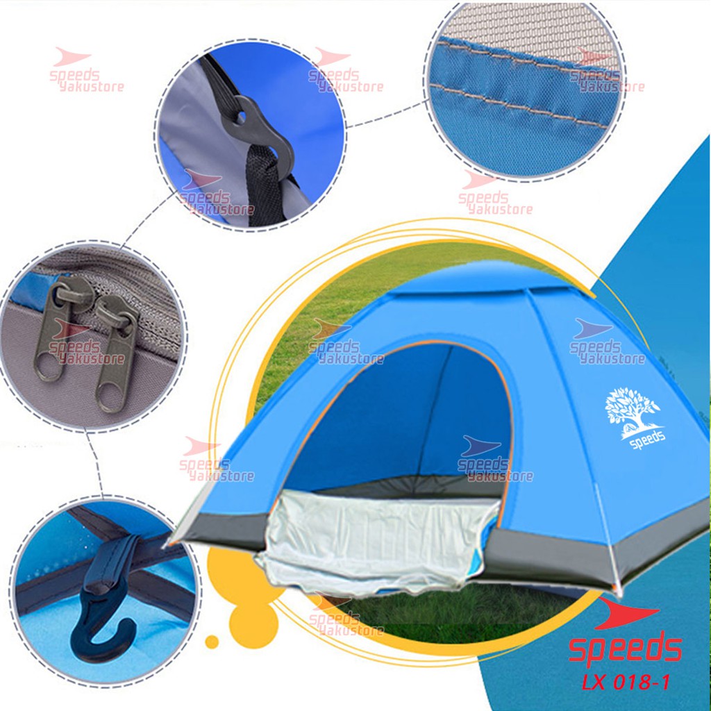 SPEEDS Tenda Camping Biru Kapasitas 1-3 Orang Tenda Otomatis Outdoor & Indoor Tenda Gunung 018-1 Image 4