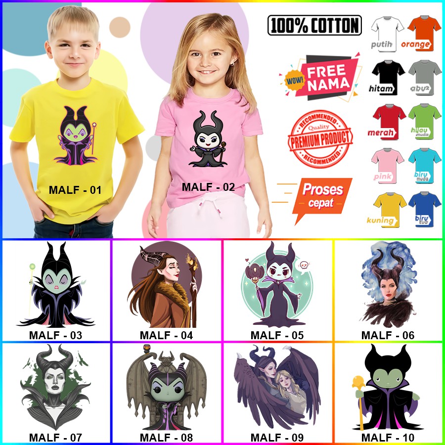 Baju Kaos ANAK DAN DEWASA Maleficent COUPLE (FREE NAMA)