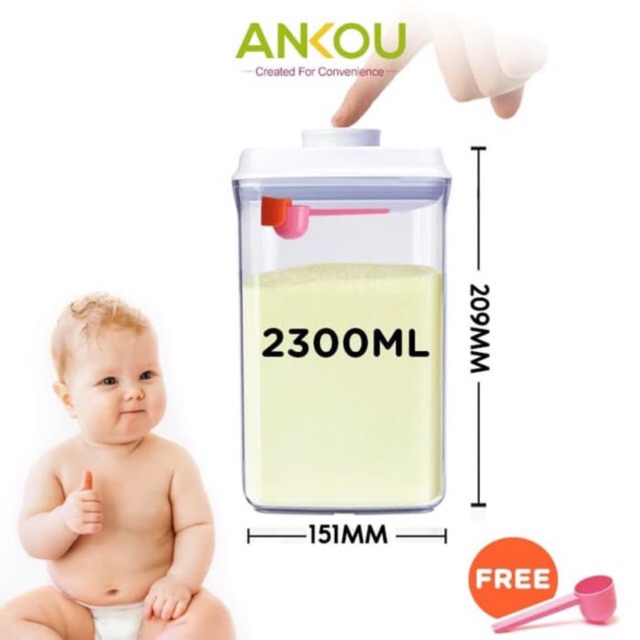 Adda Home - Ankou - Toples ( Tempat makanan / Tempat susu bubuk ) Air Tight 2300ml