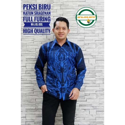 KEMEJA BATIK PRIA DEWASA MODERN PEKSI BIRU LENGAN PANJANG DAN PENDEK KATUN HALUS SRAGENAN FULL FURIN