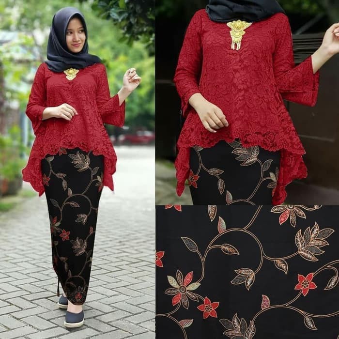 KEBAYA BIANCA SET BROKAT/BAJU KEBAYA/KEBAYA WISUDA/kebaya murah/kebaya seragam-set maron