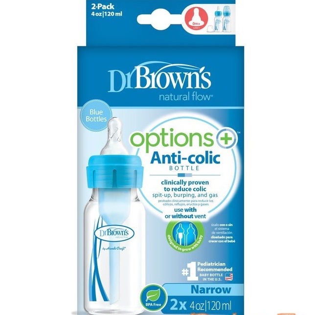 Dr. Brown's PP Options+ Narrow Neck Bottle Botol Susu 4oz /120mL isi 2 biru&amp;pink