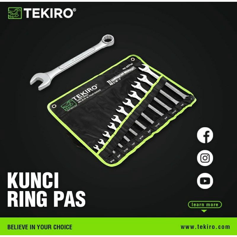 TEKIRO Kunci Ring Pas Set 11 pcs 8-24mm Combination Wrench