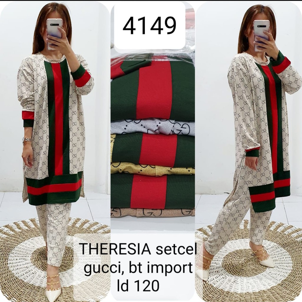 Setcel Tunik Theresia Jumbo Babyterry Halus LD 120 Motif Guc*ci 4149