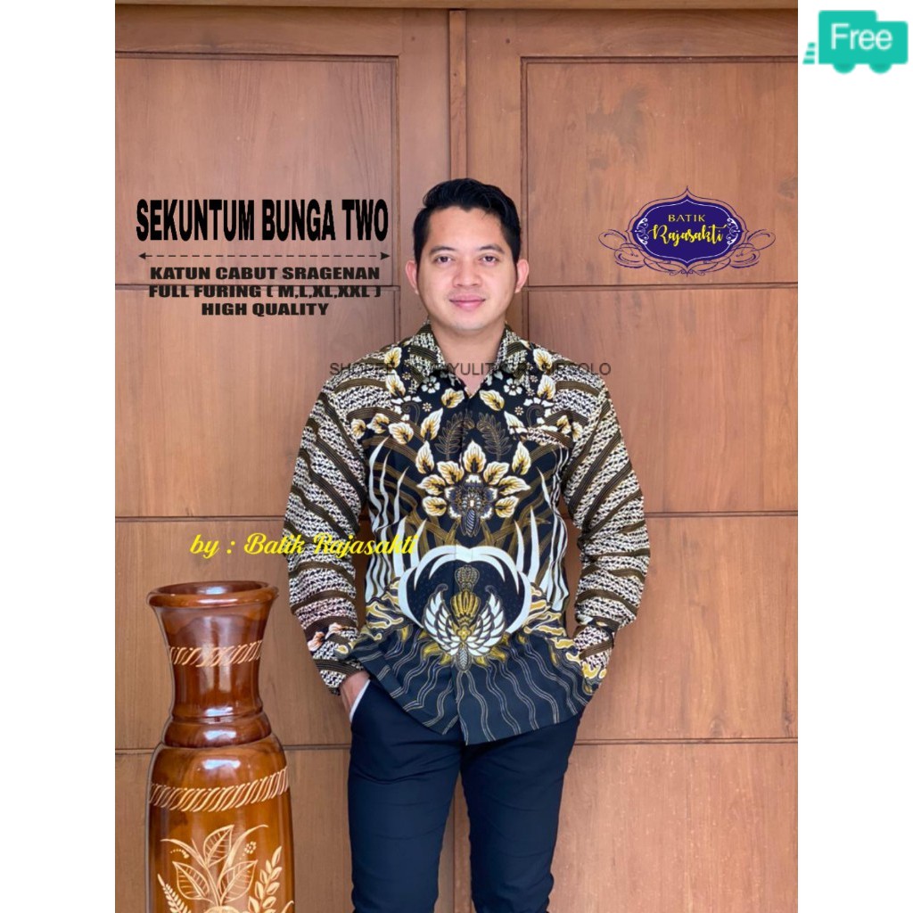 2 SIZE S-7XL New Kemeja pria Lengan Panjang Kemeja Batik Pria Motif SEKUNTUM BUNGA sragen XXXL JUMBO