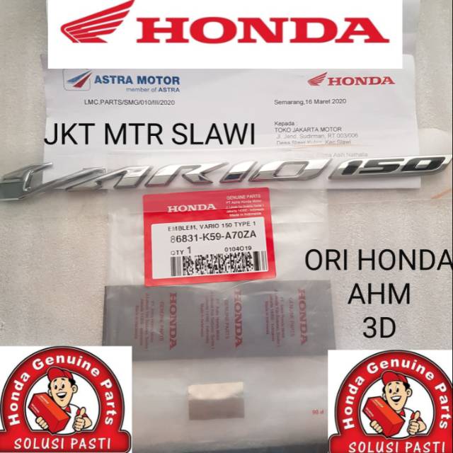 86831-K59-A70 emblem vario 150 logo vario 150 3D ori honda ahm harga satuan  asli honda