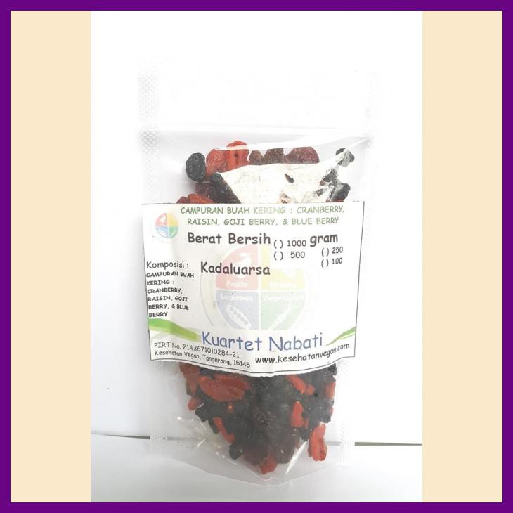 

CAMPURAN BUAH KERING CRANBERRY, RAISIN, GOJI BERRY, & BLUE BERRY 100 G