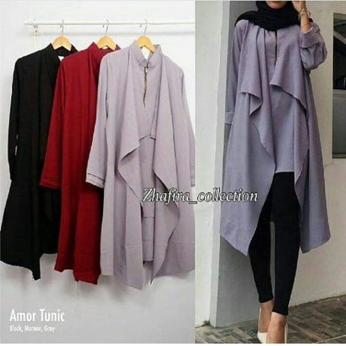 Baju Amor Tunik Atasan Wanita Blouse Baju Muslim Blus - Hitam