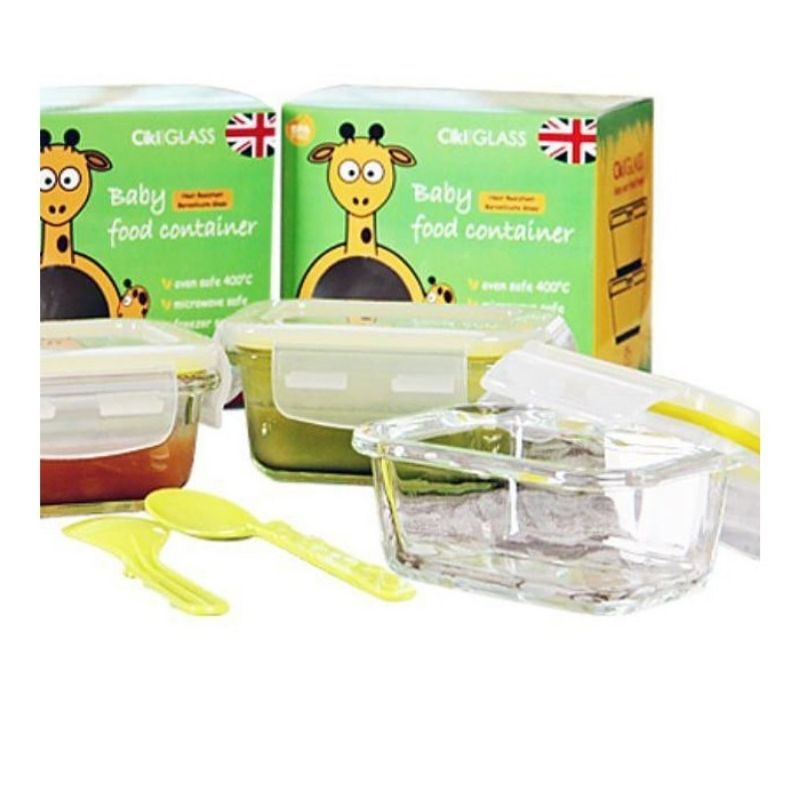 CIKI Glass Baby Food Container Wadah Kaca Mpasi 150ml Isi 2