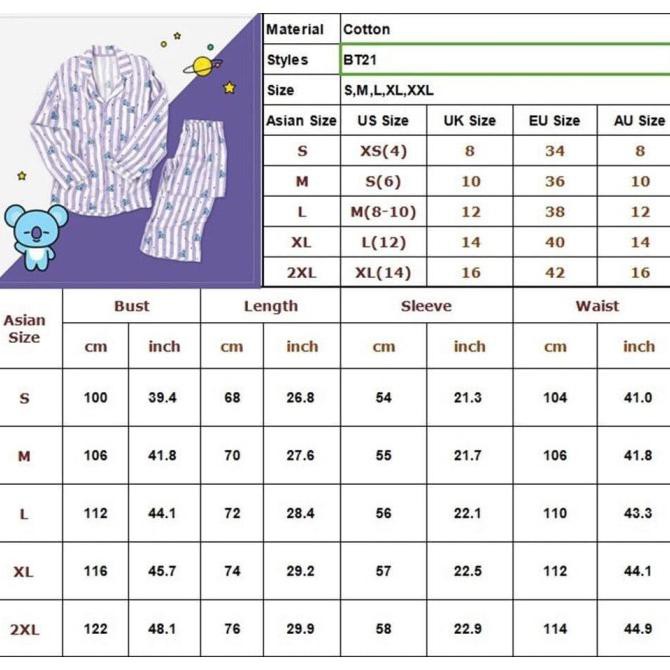 Bts Bt21 Pyjamas Piyama Sleepwear Baju Tidur Lucu Tata Tokojanbuja