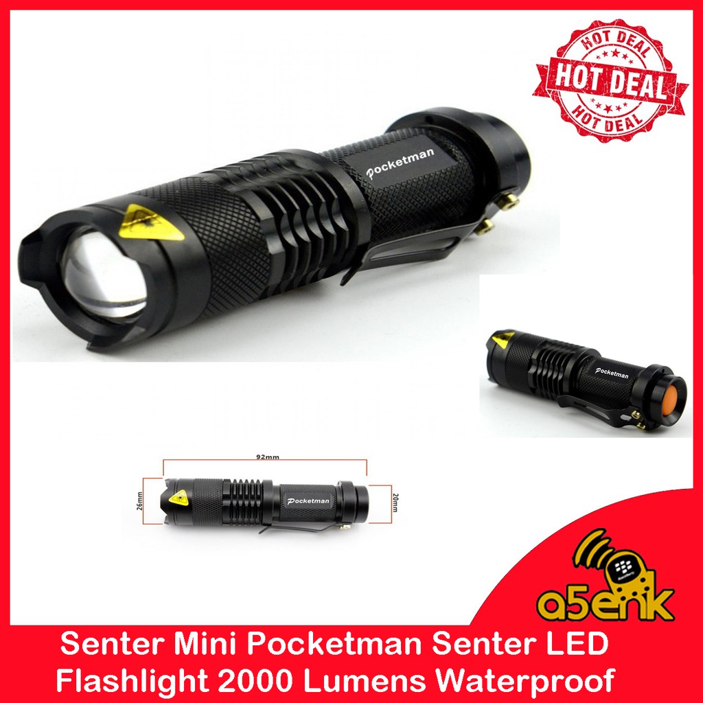 Senter Mini Pocketman Senter LED Flashlight 2000 Lumens Waterproof