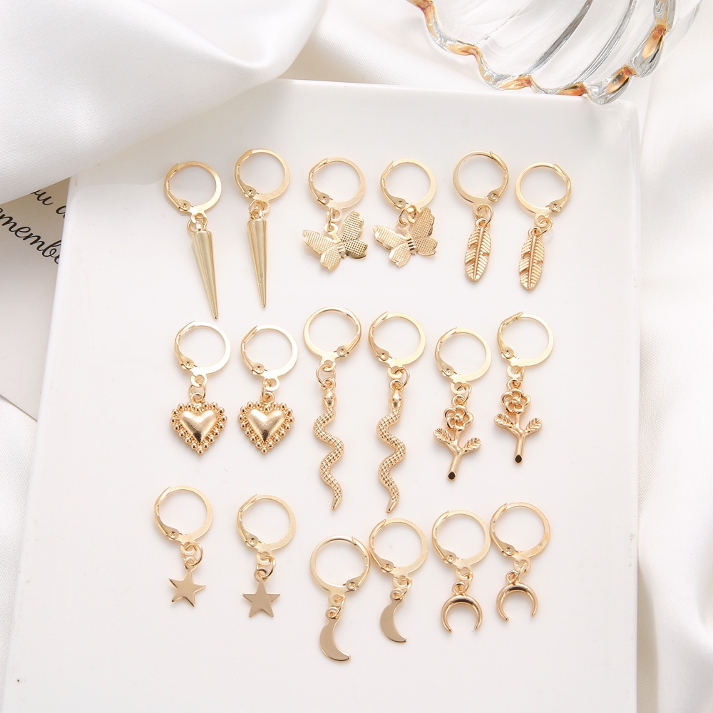 18pcs / Set Anting Tusuk Desain Kupu-Kupu / Bunga / Geometri Bahan Metal Warna Gold Untuk Wanita