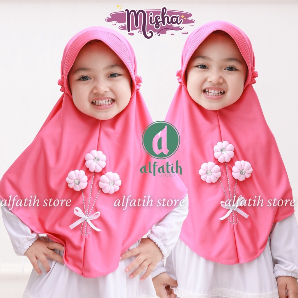 ALFATIH STORE / Jilbab Anak MISHA BUNGA / Variasi aplikasi bunga Renda / Jilbab hijab Anak Murah ianah