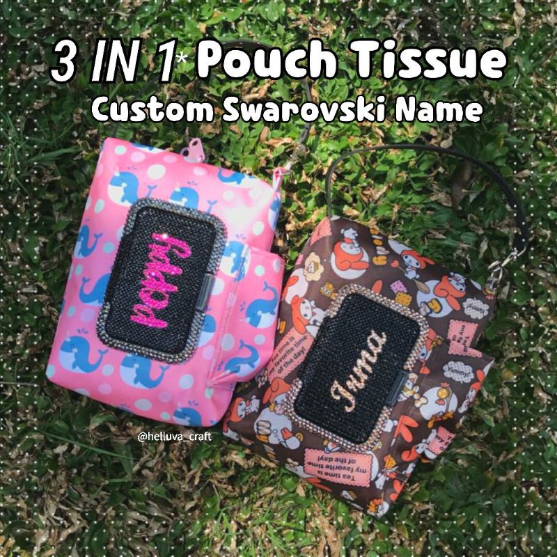 Bling Pouch Cover Tissue 3in1 Antivirus Dompet Tisu Basah Custom Nama Swarovsk*