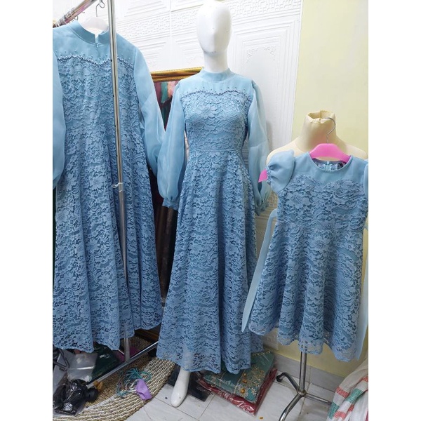 RAYA COUPLE BROKAT DRESS PREMIUM-GAMIS COUPLE MOM KIDS- gamis pesta - gamis kondangan - gamis wisuda