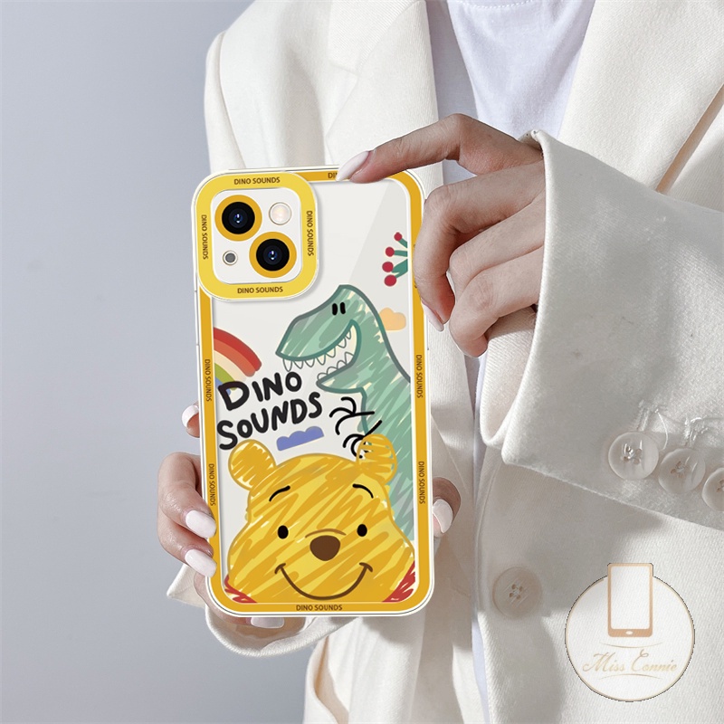 Soft Case TPU Transparan Motif Kartun Beruang Dinosaurus Untuk iPhone 7 8 Plus 11 13 12 Pro Max XR X XS Max 6 6S Plus SE 2020