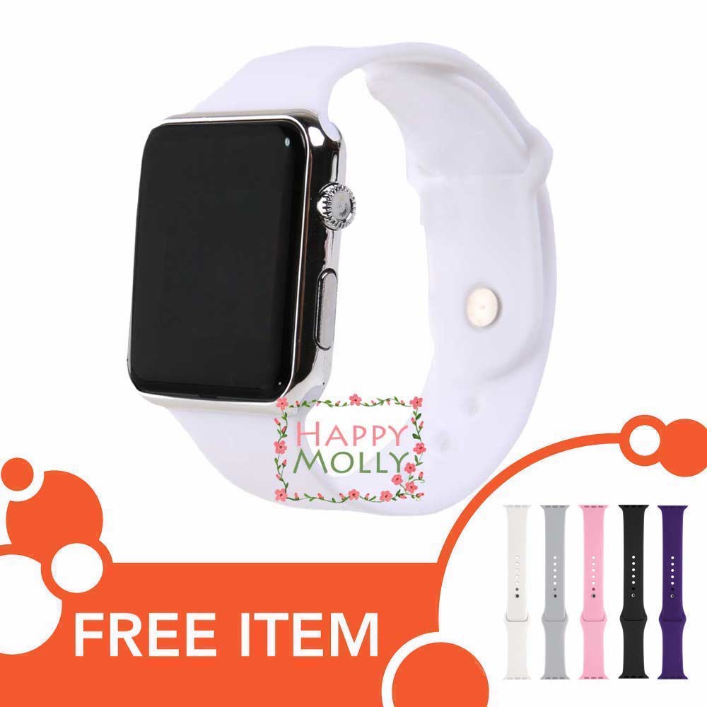 LED Watch [ White Silver ] Jam Tangan Digital Pria &amp; Wanita - Strap Rubber - FREE STRAP